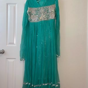 Turquoise anarkali with silver details